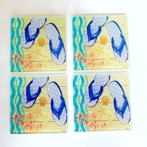 COASTERS GONE TO THE BEACH PAUL BRENT SET OF 4 BEACHY BOATING SEASIDE NAUTICAL